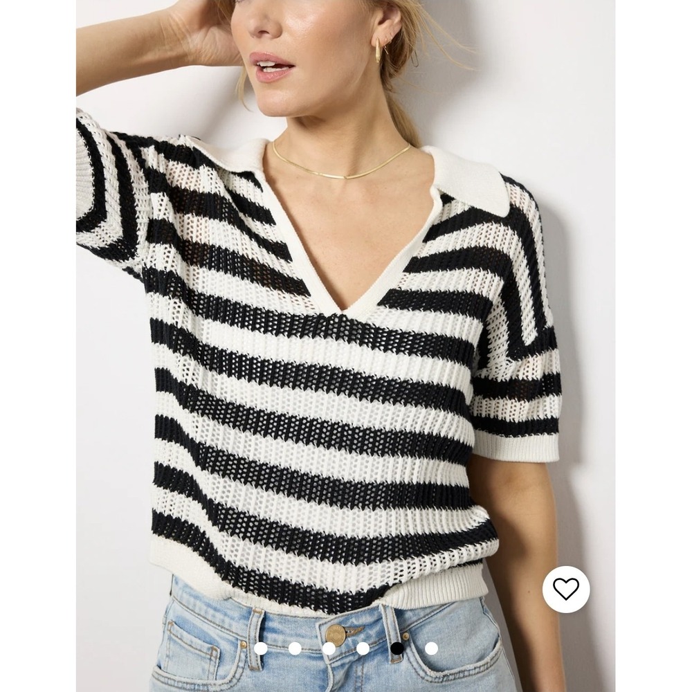Evereve Erica Pullover Sweater Women XL Black White Knit Stripe Preppy Coastal